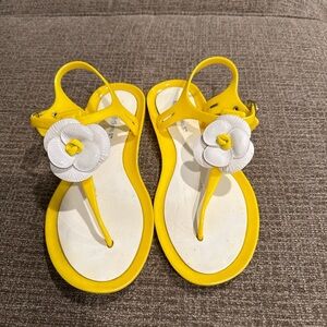 BCBG Bright Yellow Sandals with White Flower